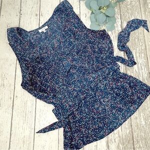 Max Studio Floral Faux Wrap Sleeveless Top